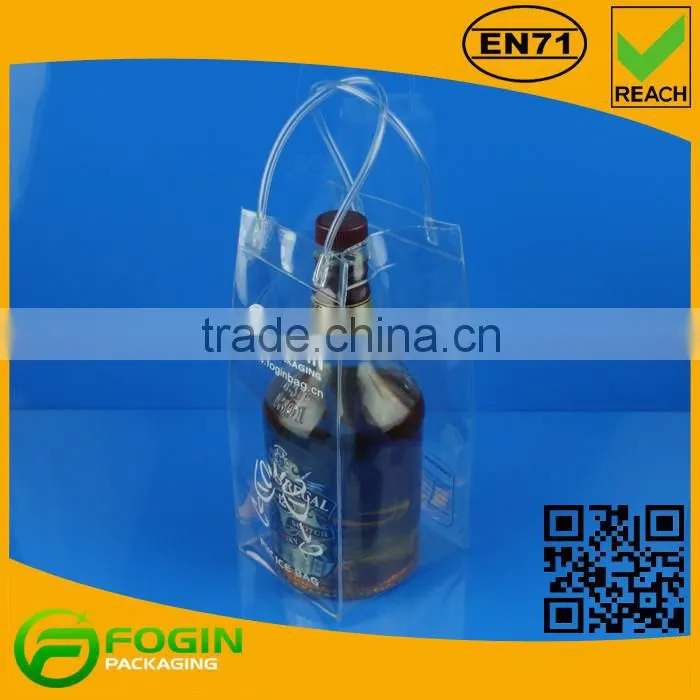 Durable Plastic PVC Water Resistant Chiller Cooler Wine Bottle Ice Bag with Tube Handles