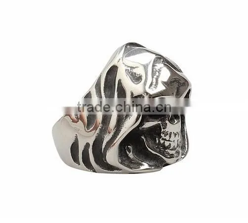 Hot Sell Mens Womens Silver Color Punk Skull Head Titanium Steel Ring