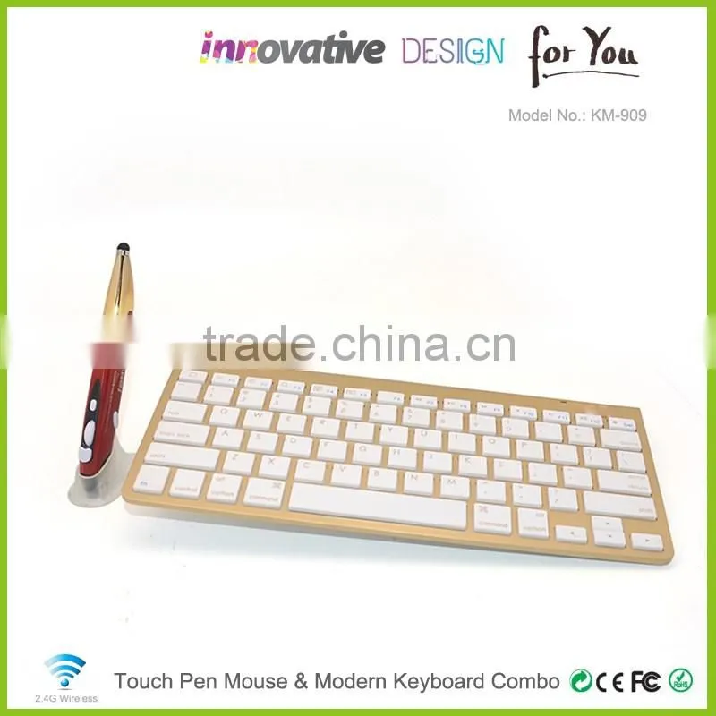 2016 new design patent 2.4G touch pen mouse & modern colored wireless keyboard combo without mouse hand