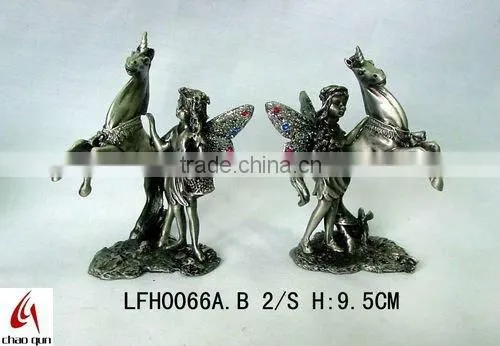 2012 metal lovely fairy with unicorn sculpture 0067