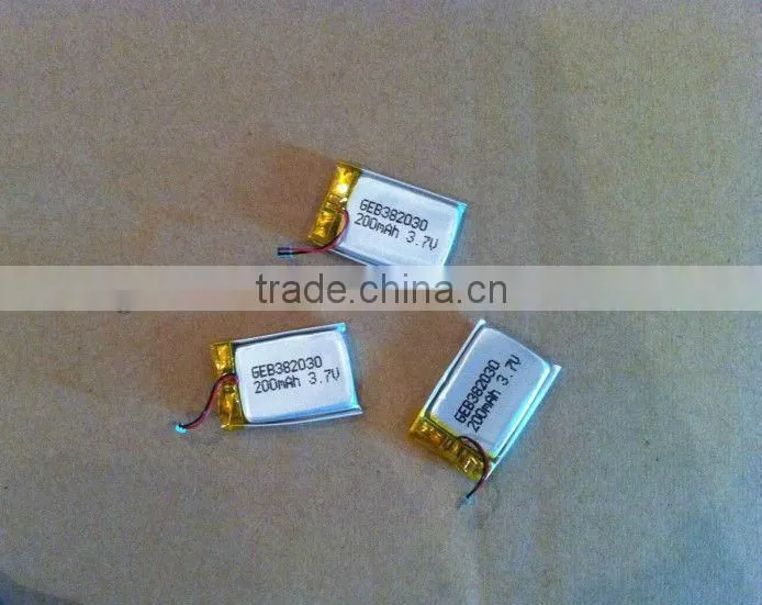 in stock GEB382030 3.7V rechargeable battery 200mAh with light weight