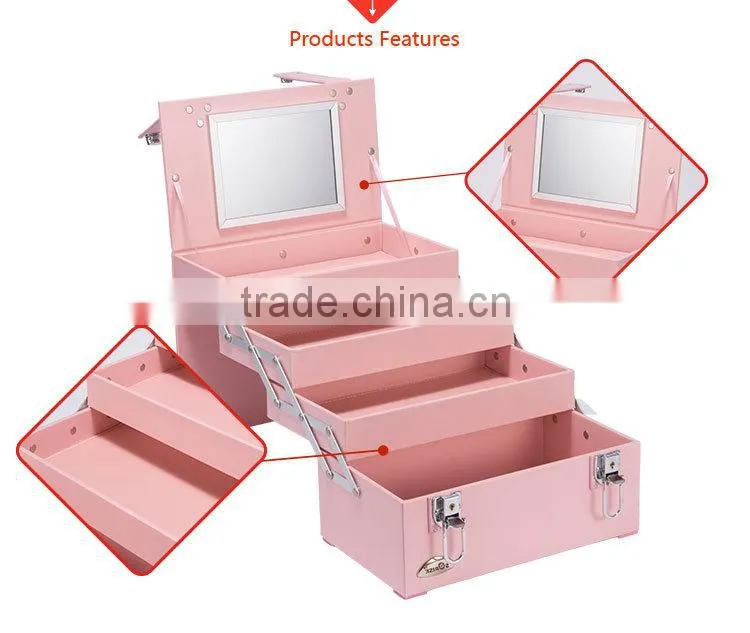 Gift Cute and Fancy Pink 4 Tier Waterproof Travel Toiletry Makeup Cosmetic Case Bag