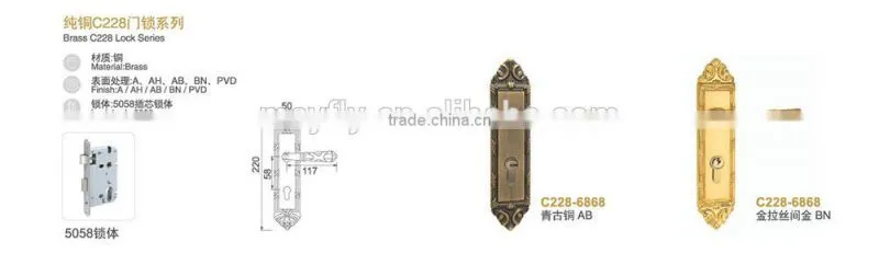luxury Tri-circle brand Brass European interior room door lock;High-end european-style door lock series