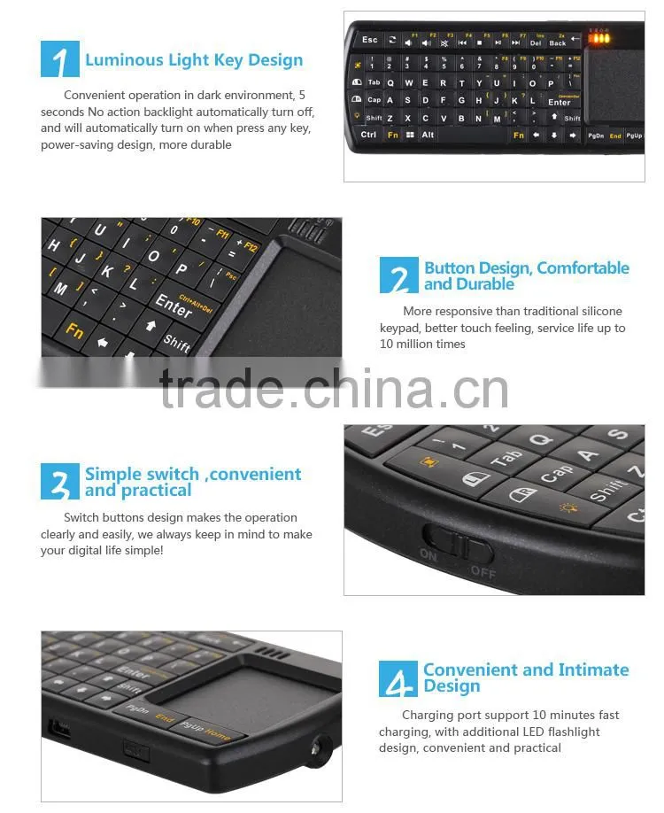 universal pocket mini touchpad wireless keyboard for android tv box with usb port