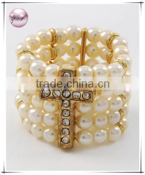 Silver Tone Black Acrylic Clear Rhinestone Cross Stretch Ring