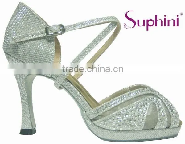 Suphini Silver Glitter Elegant jeweled Wedding Dance Shoes