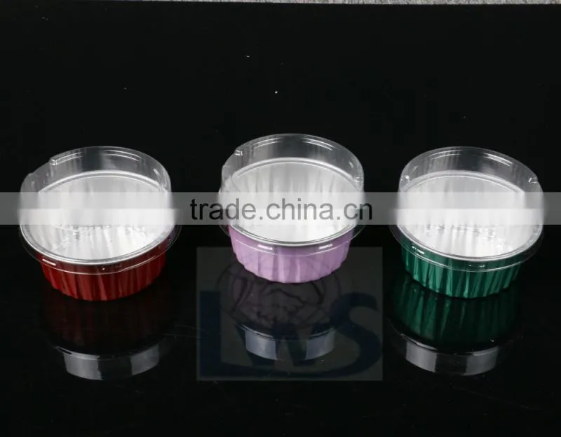 colored high quality round aluminum foil container with lid used for pudding,yogurt, cupcake
