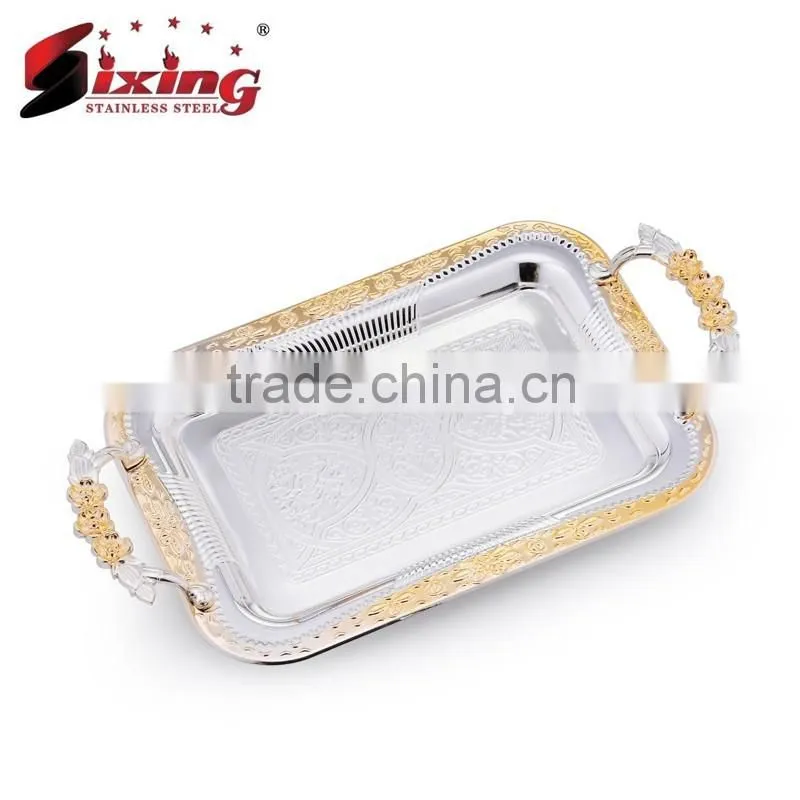 High Quality Rectangular Hotel Stainless Steel Serving Plate/Dinner Tray