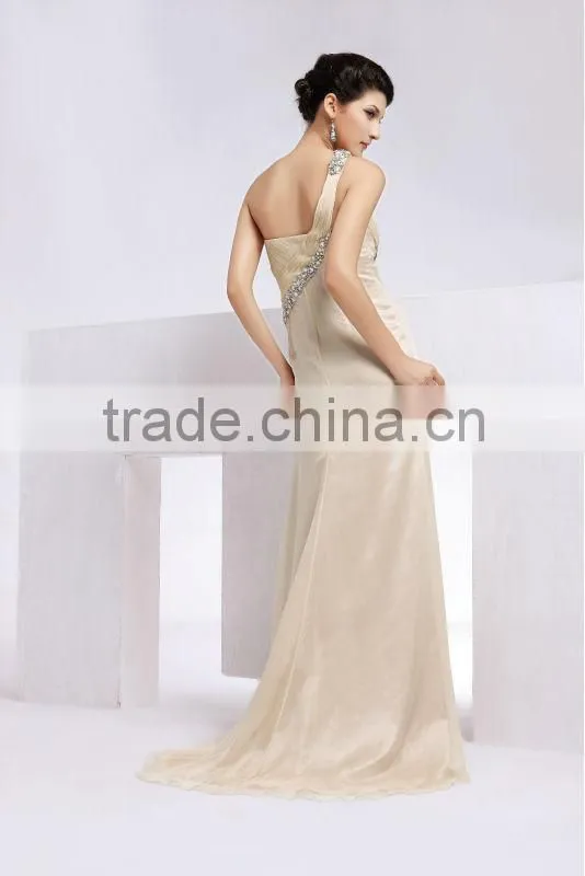 Newly design one-shoulder chiffon beaded fashion elegant long evening dresses