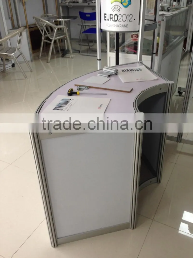 Hot sale Aluminum Curved Solid surface Reception Desk for Exhibition display