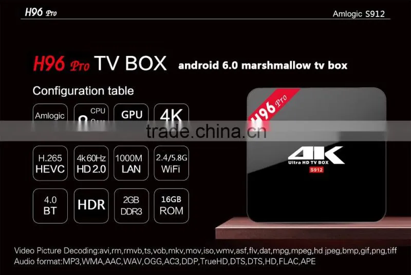 New H96 Pro Android Smart Octo-Core TV Box, Amlogic S912 OTT IPTV TV Box