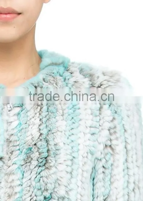 Top fashion multicolor rex rabbit fur knitted jacket for women