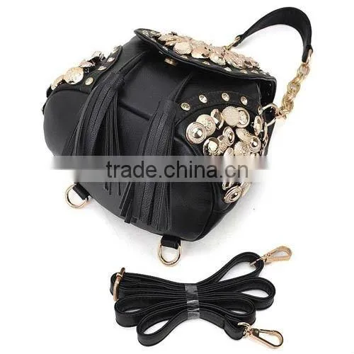 2015 New Model Korean Fashion Button Diamond Retro Popular Tassel Backpack/Crossbody Bag (BCC029-1)
