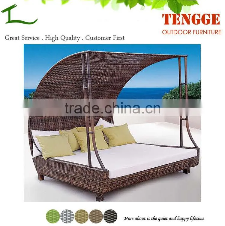 Outdoor lounge bed with cover patio wicker rattan daybed