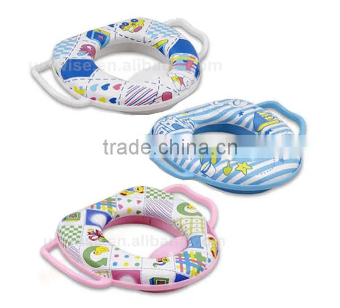 Baby/kids toilet/potty soft training seat with handles, PVC printing baby soft toilet potty seat cover,Soft baby toilet seat