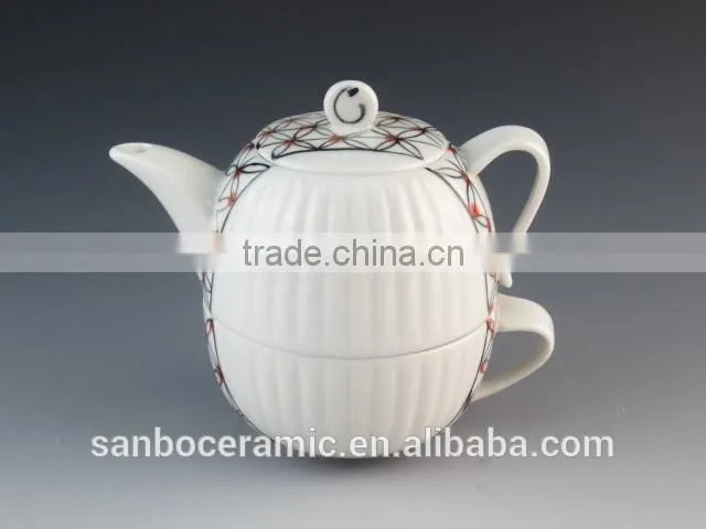 High Quality White Ceramic Chinese Tea Pot Set with Mug