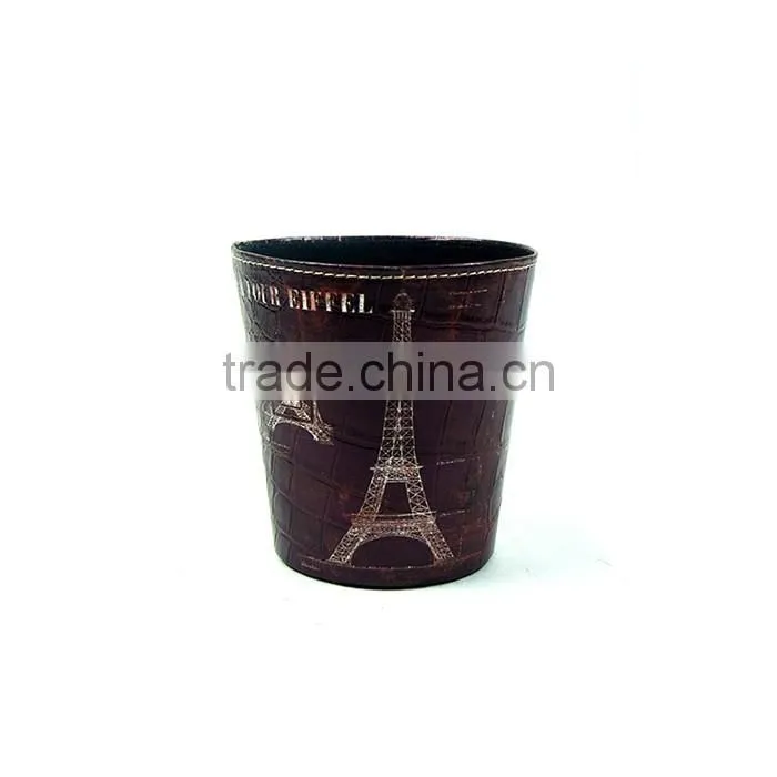 Newest The Statue Print Waste Bin Faux Leather Open Top Trash Can