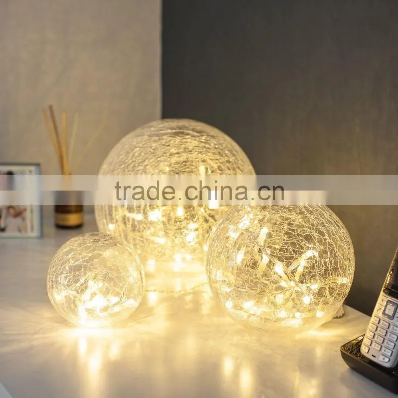 Set of 3 Battery Operated Crackled Glass Warm White Christmas LED Fairy Light Balls