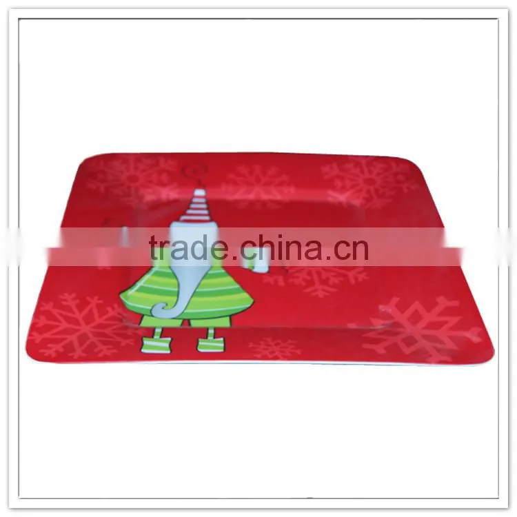 Santa X'mas tree 10.5 inch melamine dinner plate in red color suqare shape