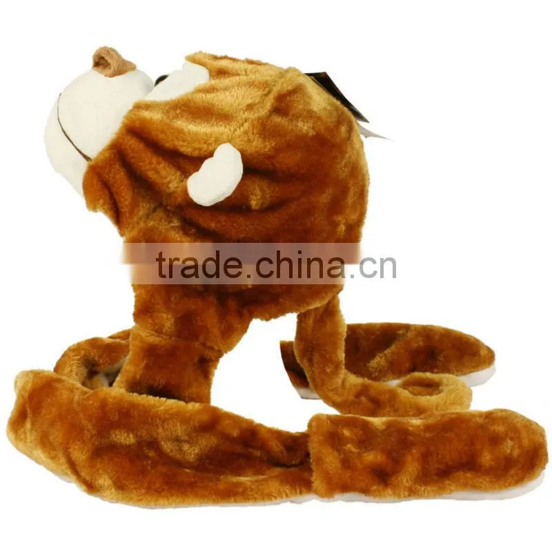 Cute plush faux fur animal hat cartoon cap winter hat with long mittens