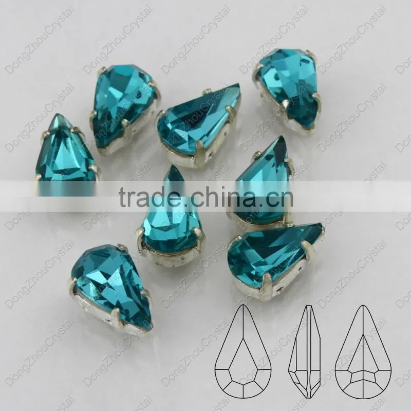 DZ-3018 point back aquamarine drop crystal stone for dresses
