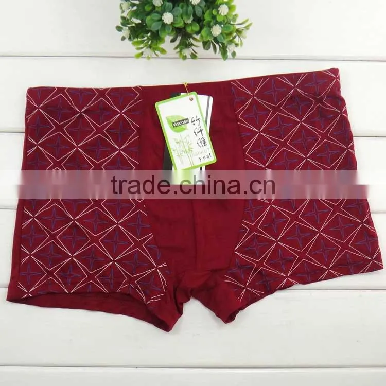 High quality printed grid sexy men's boxer briefs men's Bamboo Fiber underwear men boyshort