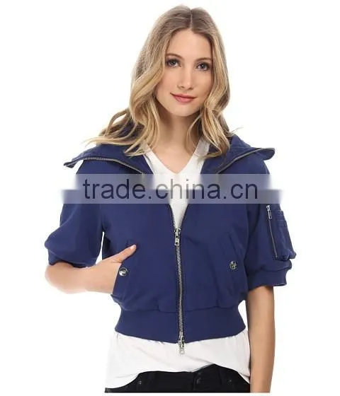 Stacked multipurpose zip pocket at left sleeve Welt hand pockets with snap closure Zip Front Hooded Sweatshirt