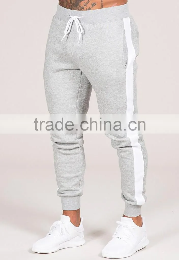 Cotton spandex gym tracksuit wholesale jogger pants with contrast white piping to slide seams