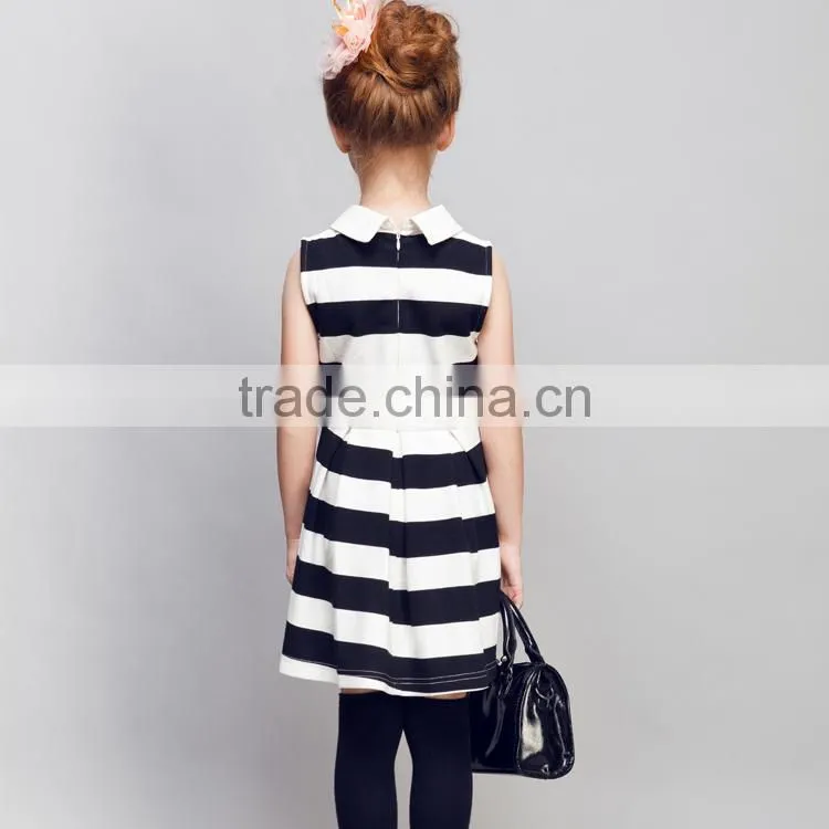 STOCK available! COOL KID ZONE summer children girl black and white stripes print short sleeveless dresses brand girl dress