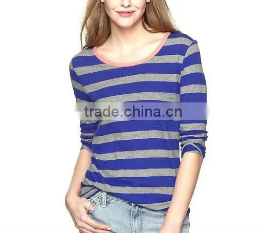 FASHION DESIGN WOMENS STRIPED LONG SLEEVE T SHIRT