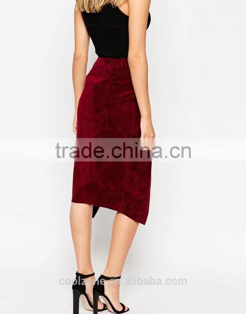 100% Real leather ladies pencil split front wrap skirt