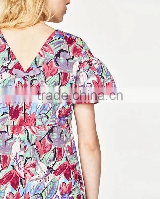 2016 floral printed fabrics woman dress one piece design loose dress woman