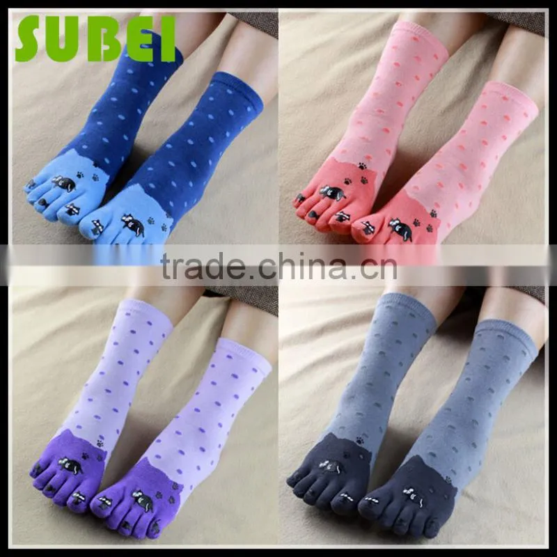 2015 Female warm five fingers socks,cotton and nightbird pattern socks,Quiet and sweet