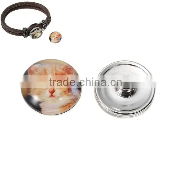 18mm Glass Fit Snap Button Bracelets Round Silver Tone At Random Cat Pattern