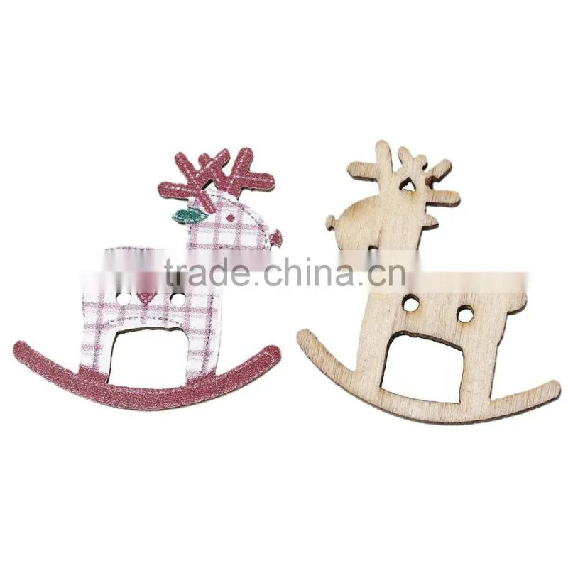 Custom 29mmx28mm Lattice Christmas Reindeer Two Holes Wood Button for Sale