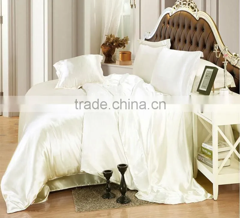Ivory Color Silk Bedding Sets Twin Full Queen King Size Soft Bedcover Solid Color Duvet Cover Set
