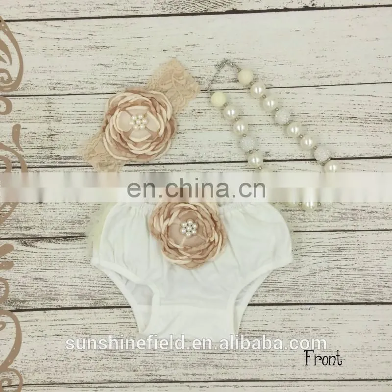 Baby Bloomers Matching Baby Headband and Chunky Necklace Baby Girl Diaper Covers