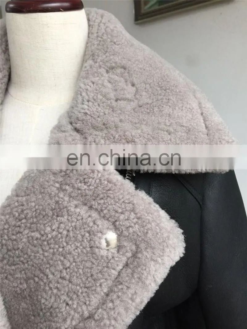 Wholesale Winter Long Style Double Face Sheepskin Ladies Fox Fur Leather Jacket