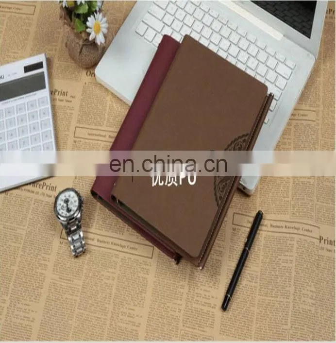 manufacture customized high quality PU leather schecdule/diary/travel journal notebooks with pen and YO binding