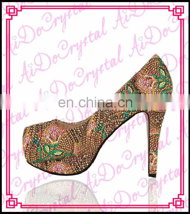 Aidocrystal classic pattern crystal high heel,new style italian shoes