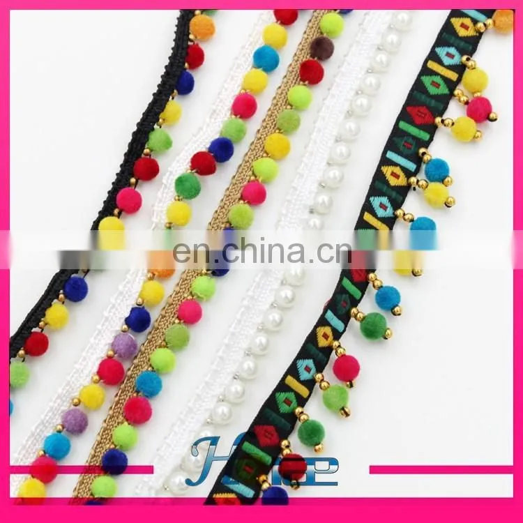 tassel beaded lace chain pom pom fringe trim