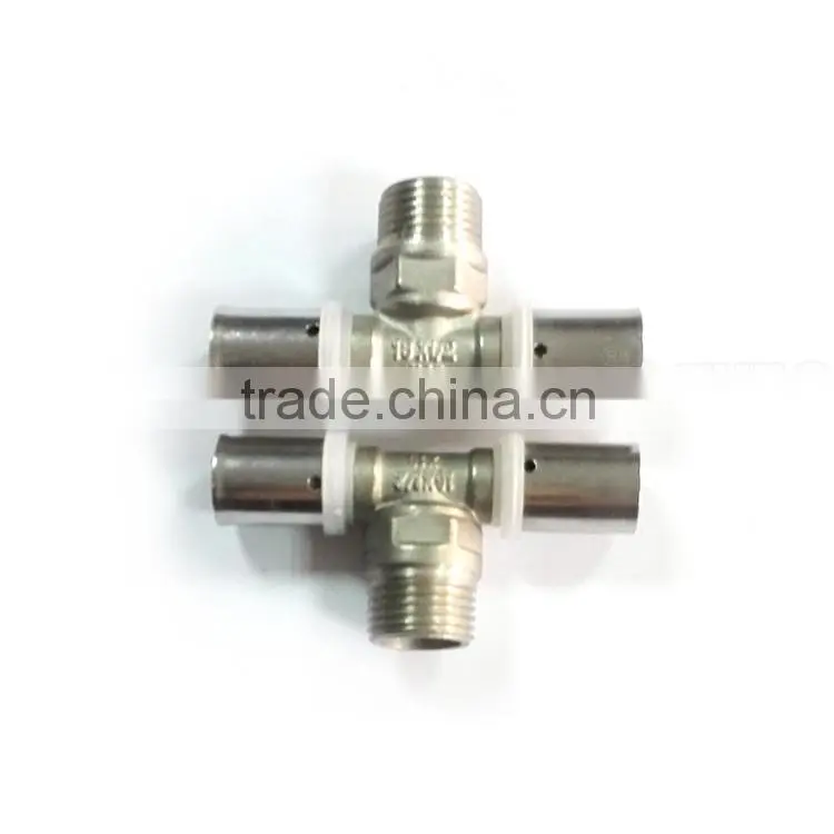 Gas Pipe parts brass 3 Way tube connector copper unequal tee male female tee fitting
