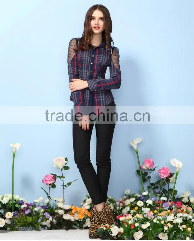 2013 Lady cotton fashion lattice shirt/girl shirt