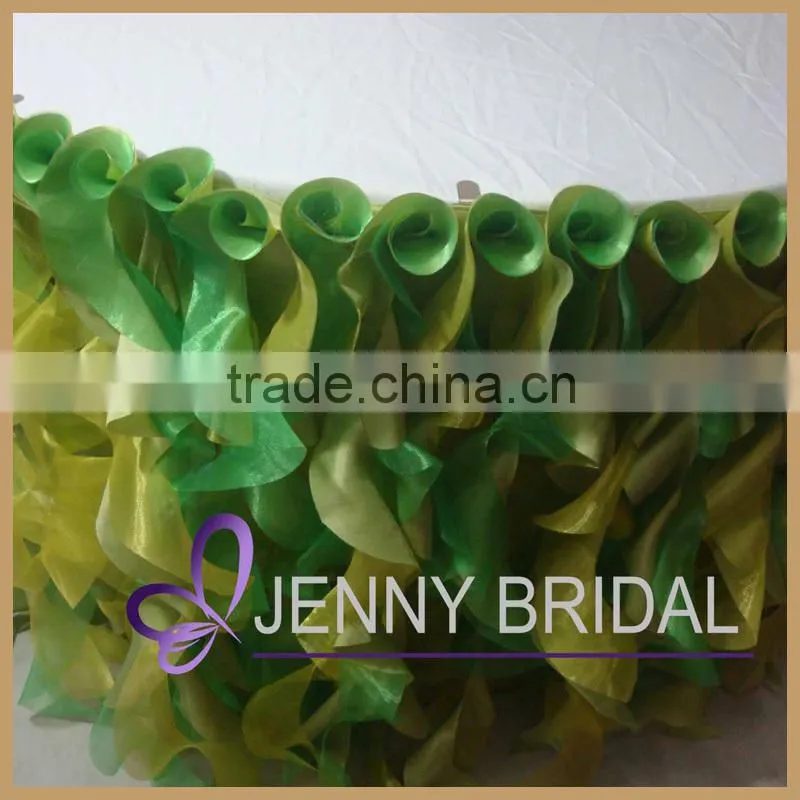 TS055F hot selling banquet taffeta and organza ruffled table skirt