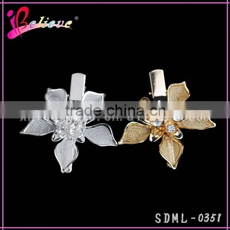 2015 wholesale hair accessories made in China,kids accessories metal flower hairpins with rhinestone