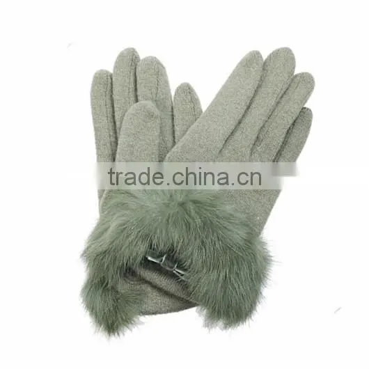 gril's fleece lined wool gloves hebei with fur