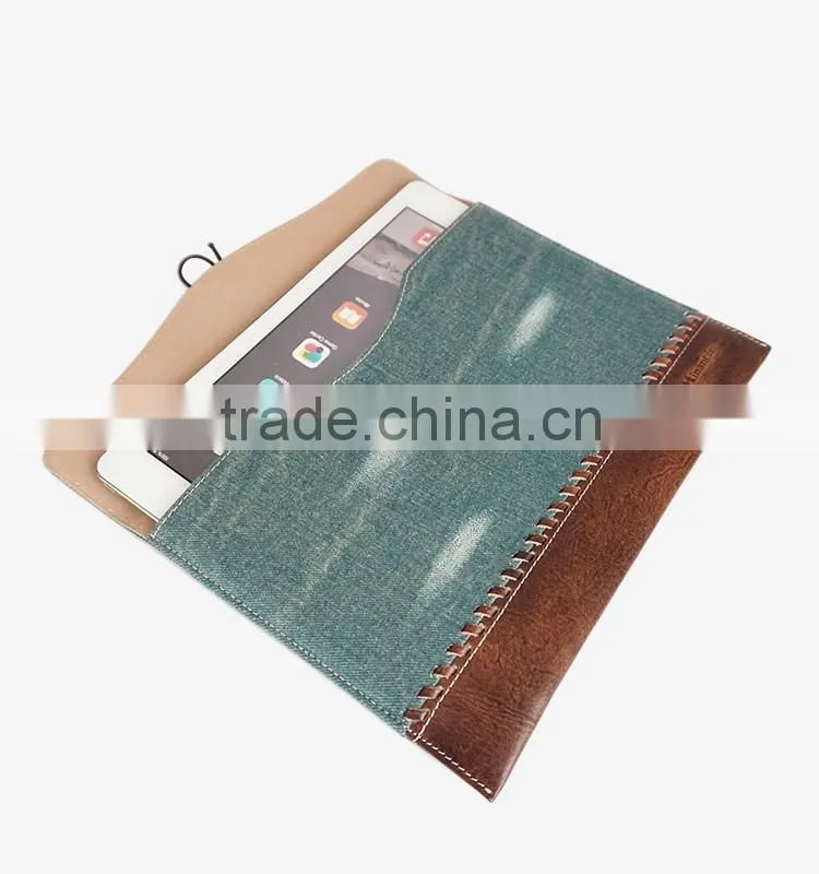 Latest Style High Quality denim genuine leather case for ipad