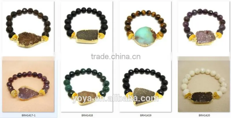 BRH1503 Lapis beads blue druzy elastic bracelet, india druzy jewelry
