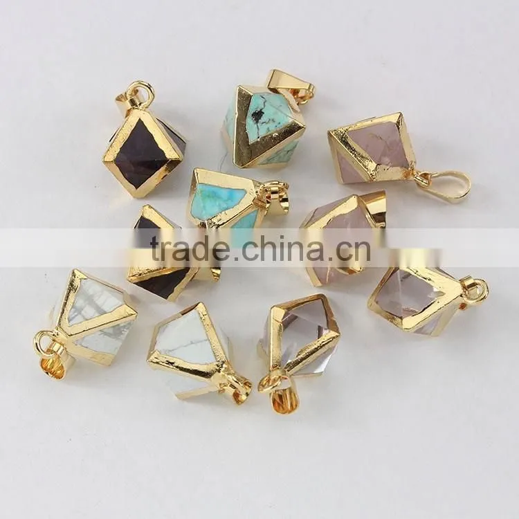 JF6910t Gold plated Turquoise Bicone Pendant, Turquoise Geometrical pendant