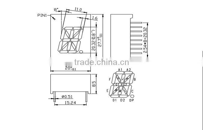 NEWSHINE Free Sample Red 0.8" 7 Segment Led Display 1 Digit